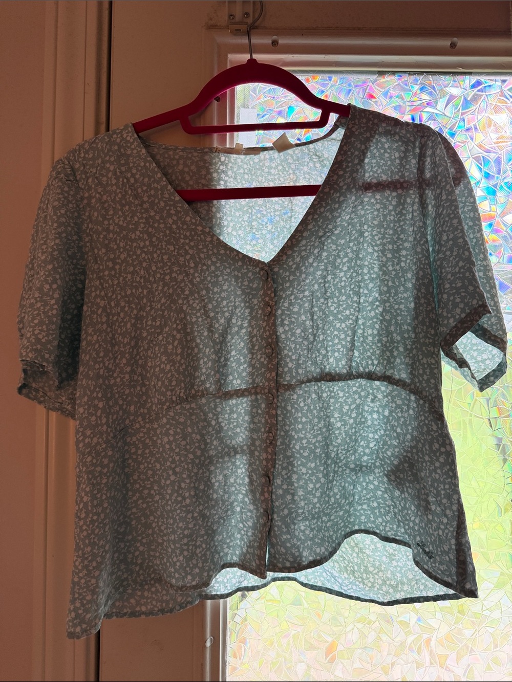 Levi's Light Blue Floral V-Neck Short Sleeve Blouse